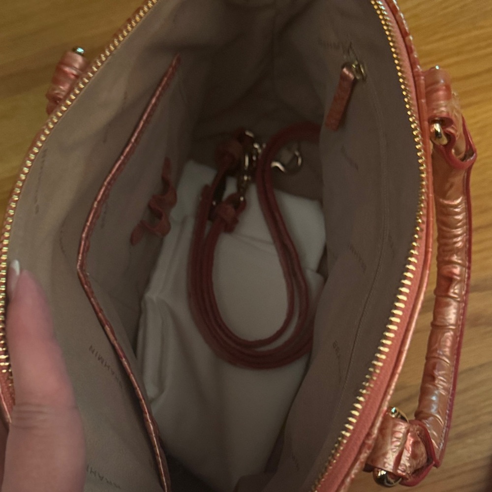 Brahmin Metallic Peachy/Orange Crocodile Satchel - Picture 5 of 5